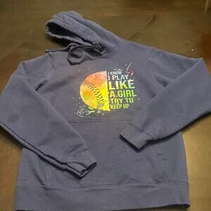 Blue sweatshirt softball